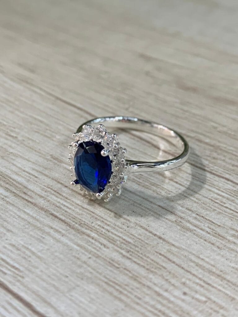 Anillo Plata Lady Di azul N17