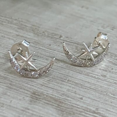 Aros plata luna estrella circones