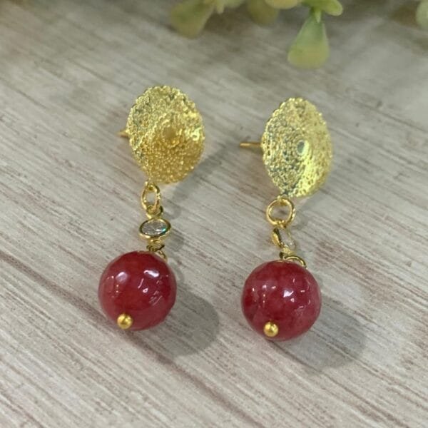 Aros Agata roja circon baño oro