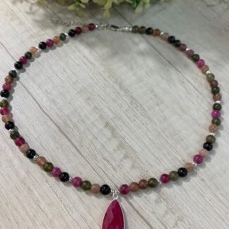 Collar Agata multicolor Dije raiz de rub? terminaciones en Plata