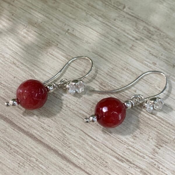 Aros plata flor agata roja
