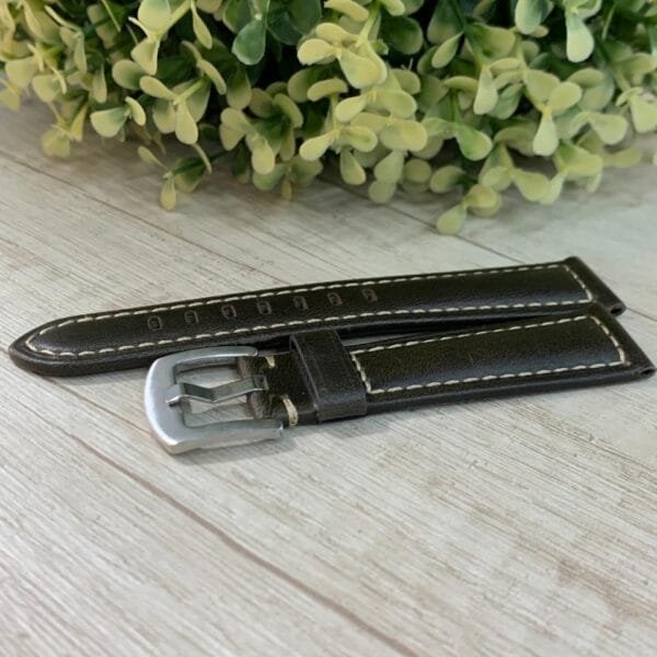 Correa Cuero café lisa costura 20 mm