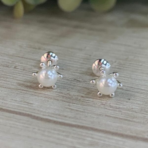 Aros plata perla casquillo tope