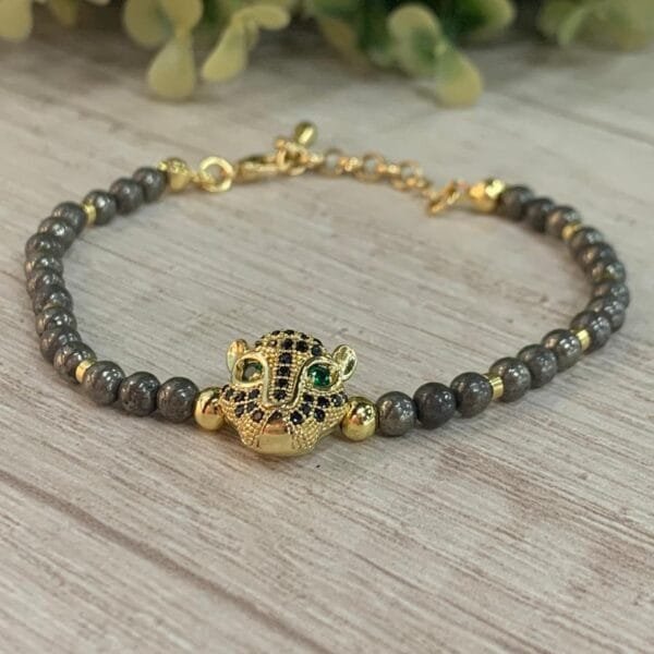 Pulsera leopardo pirita baño oro