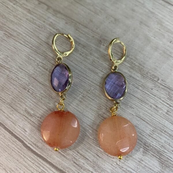 Aros agata cristal baño oro