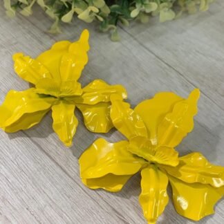 Aros maxi flor amarillo esmaltado