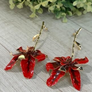Aros flor roja tallo dorado