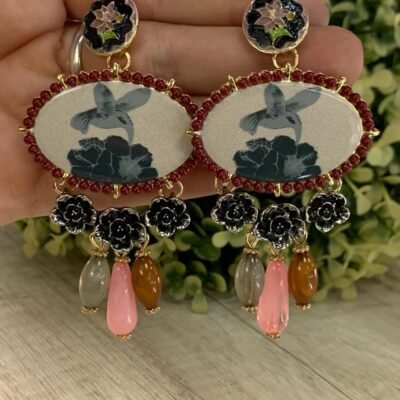 Aros  ovalo esmaltado flor chiches