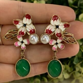 Aros flor perla dije verde