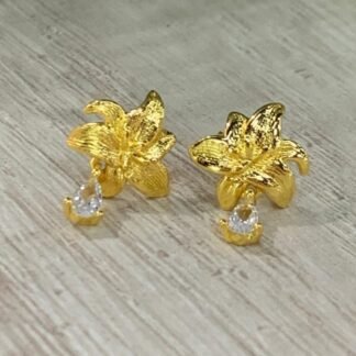 Aros flor ba?o oro circon