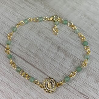Pulsera Virgen de Guadalupe jade ba?o oro