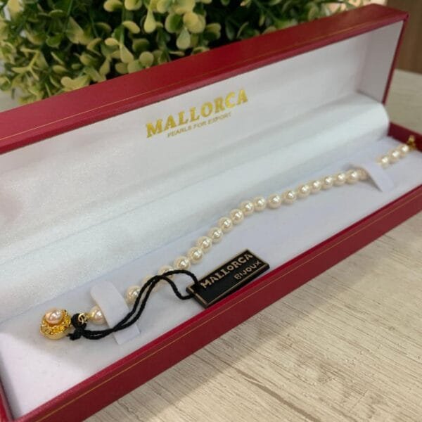 Pulsera mallorca perlas broche flor baño oro 6 mm