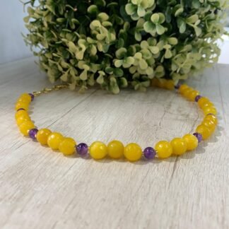 Collar agata amarilla amatista ba?o oro