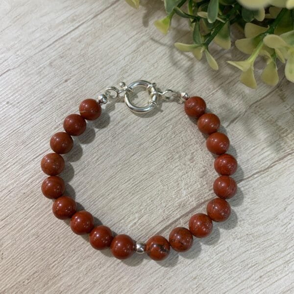 Pulsera plata jaspe rojo broche timon 19,5 cm