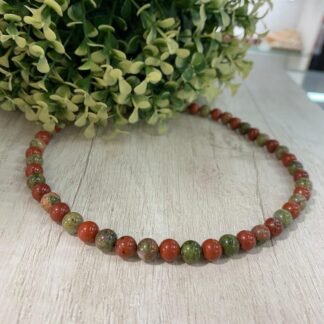 Collar plata jaspe rojo unakita 45 cm.