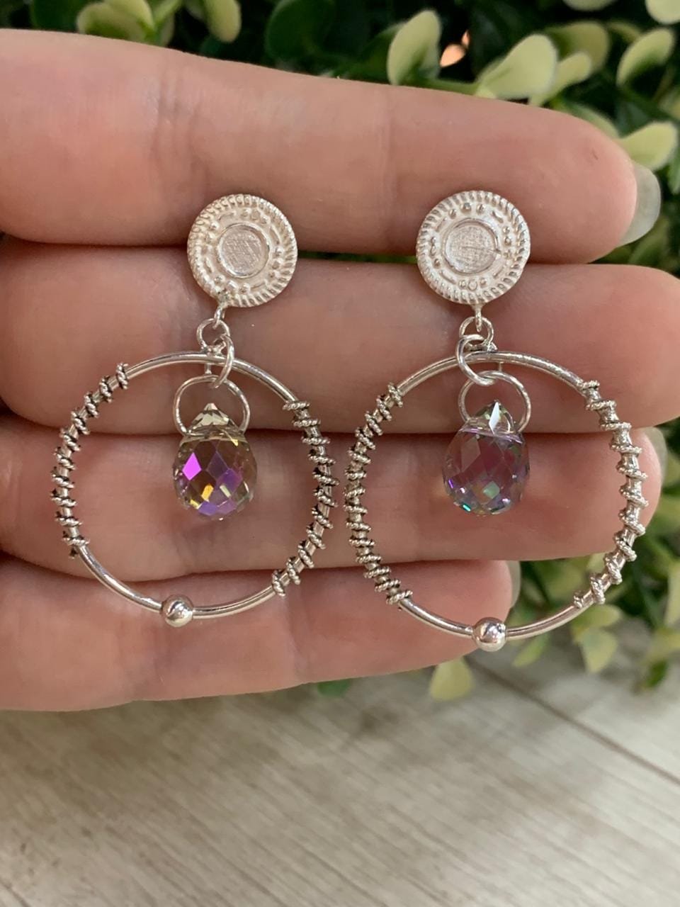 Aros plata cristal tornasol colgante