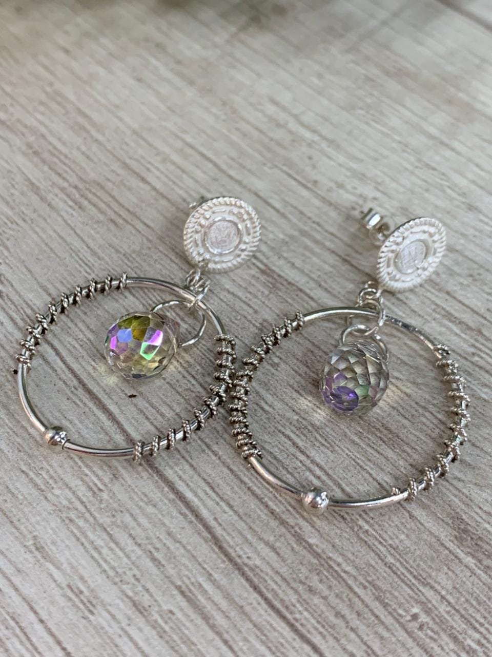 Aros plata cristal tornasol colgante - Imagen 2