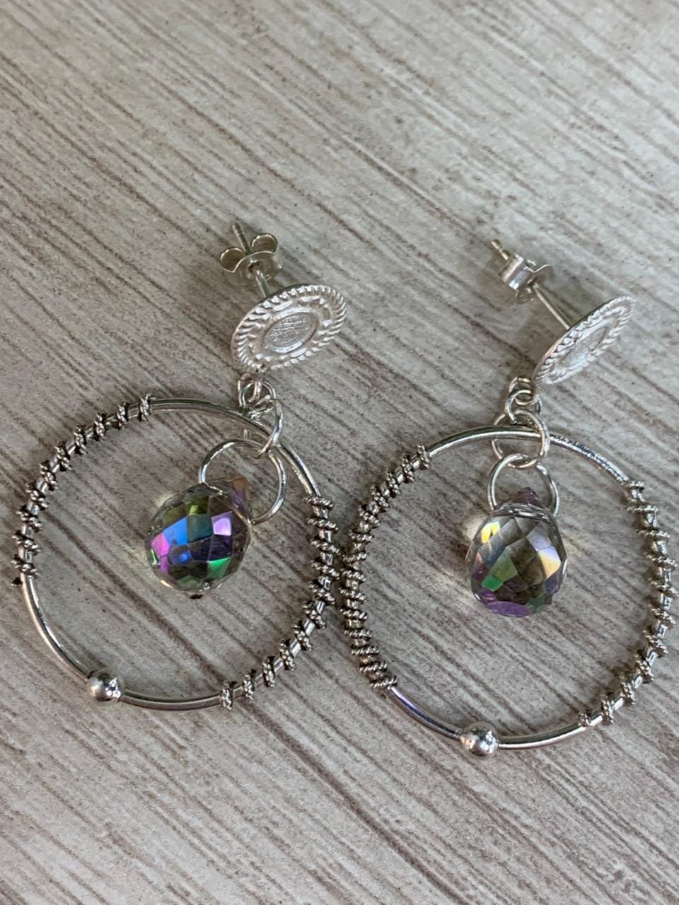 Aros plata cristal tornasol colgante - Imagen 3