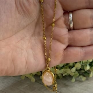 Collar acero cuarzo rosa