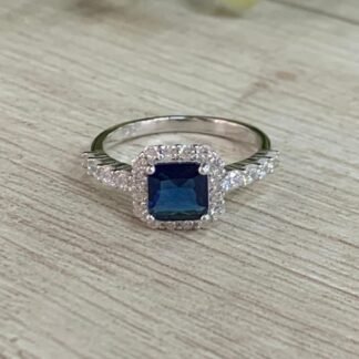 Anillo Plata Rodinada pave azul N 9