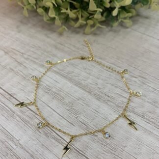 Tobillera Plata Baño en oro rayos y circones.