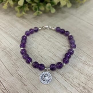 Pulsera plata amatista moneda 19 cm