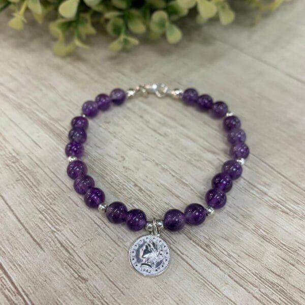 Pulsera plata amatista moneda 19 cm