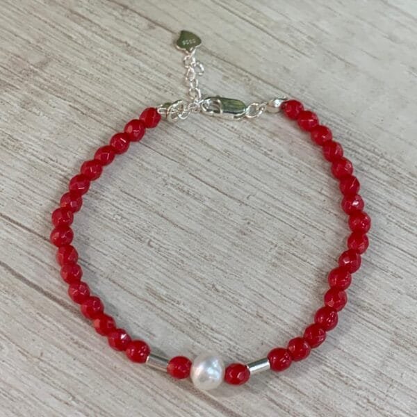 Pulsera plata agata roja perla rio