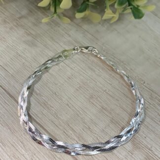 Pulsera plata cinta trenzada 19 cm