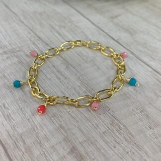Pulsera chiches multicolor baño oro 19 cm