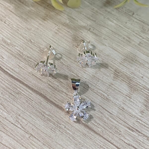 Conjunto plata flor circones