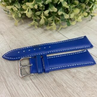 Correa ecocuero azul rey liso costura blanca 24 mm