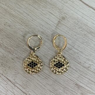 Aros ojo turco negro  baño oro