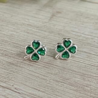 Aros plata trebol verde