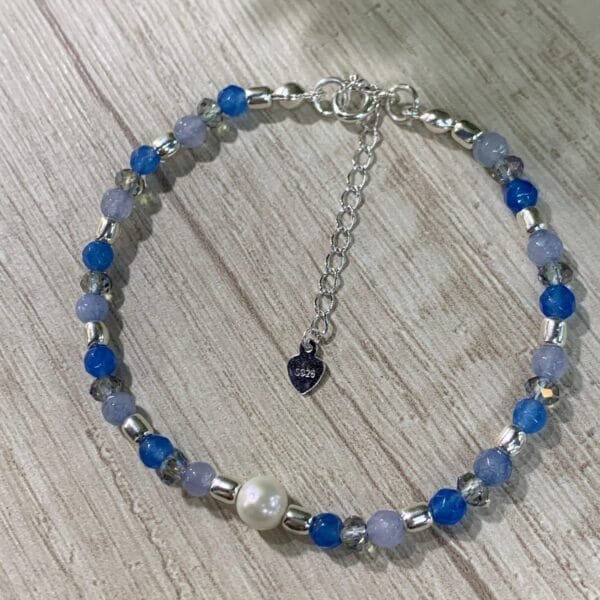 Pulsera plata perla rio agatas azules