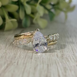 Anillo plata oro N 14 circon pera