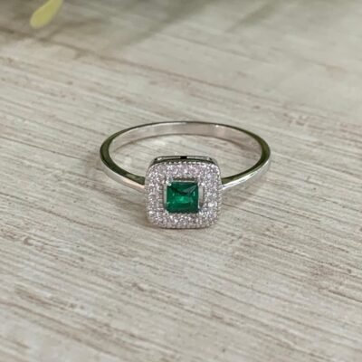 Anillo plata rodinada cuadrado circon verde N 12