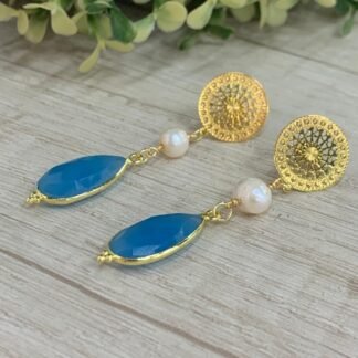 Aros baño en oro mandala calcedonia perla rio