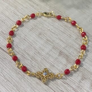 Pulsera agatas rojas dije bañp oro