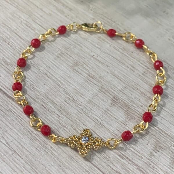 Pulsera agatas rojas dije bañp oro