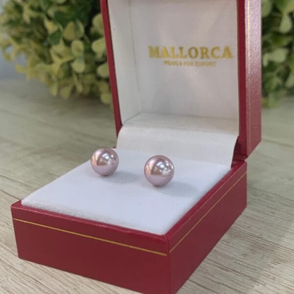 Aros mallorca perla rosada base plata 8 mm