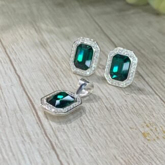 Conjunto plata rectangular cristal swarovski verde