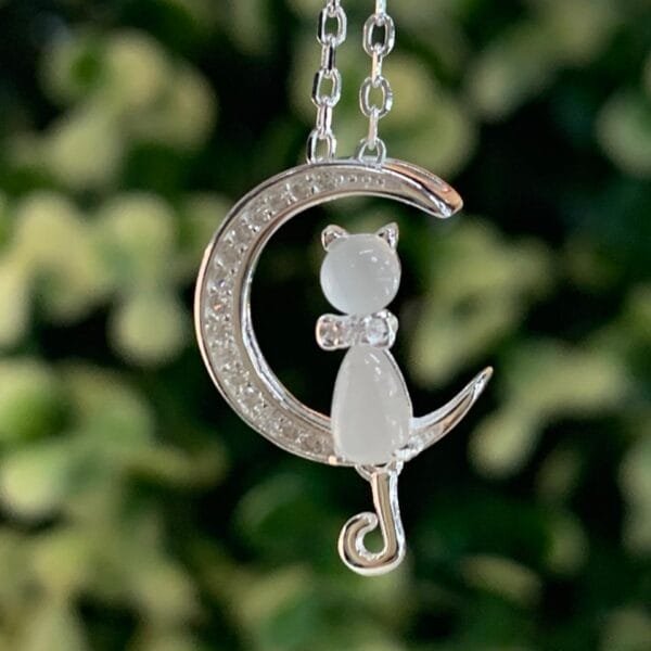 Collar plata media luna gatito circones