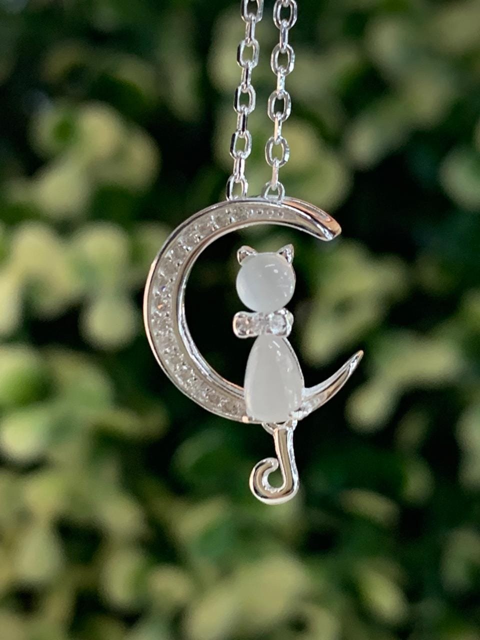 WhatsApp Image 2026-03-02 at 12.52.16 Collar plata media luna gatito circones - Imagen 1