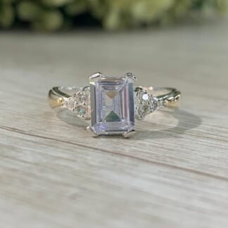 Anillo plata circones baguette con oro N18