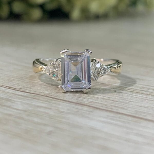 Anillo plata circones baguette con oro N14