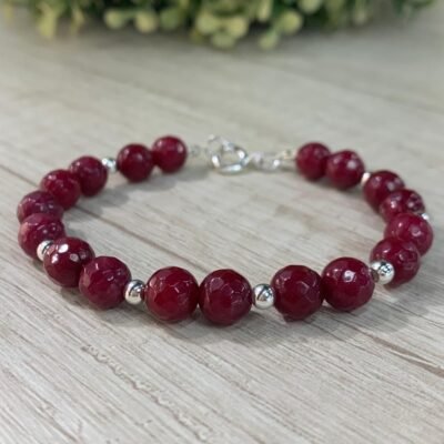 Pulsera plata agatas burdeo esferas