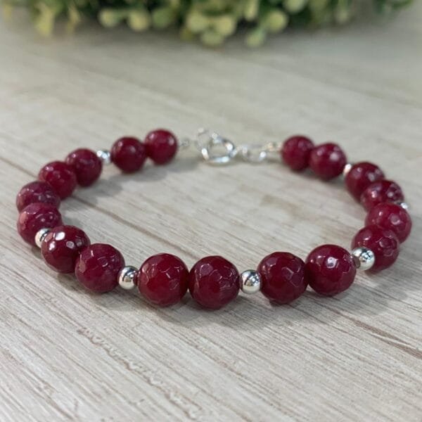 Pulsera plata agatas burdeo esferas