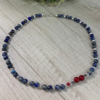 Collar plata lapislazuli coral rojo