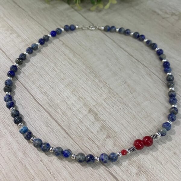 Collar plata lapislazuli coral rojo